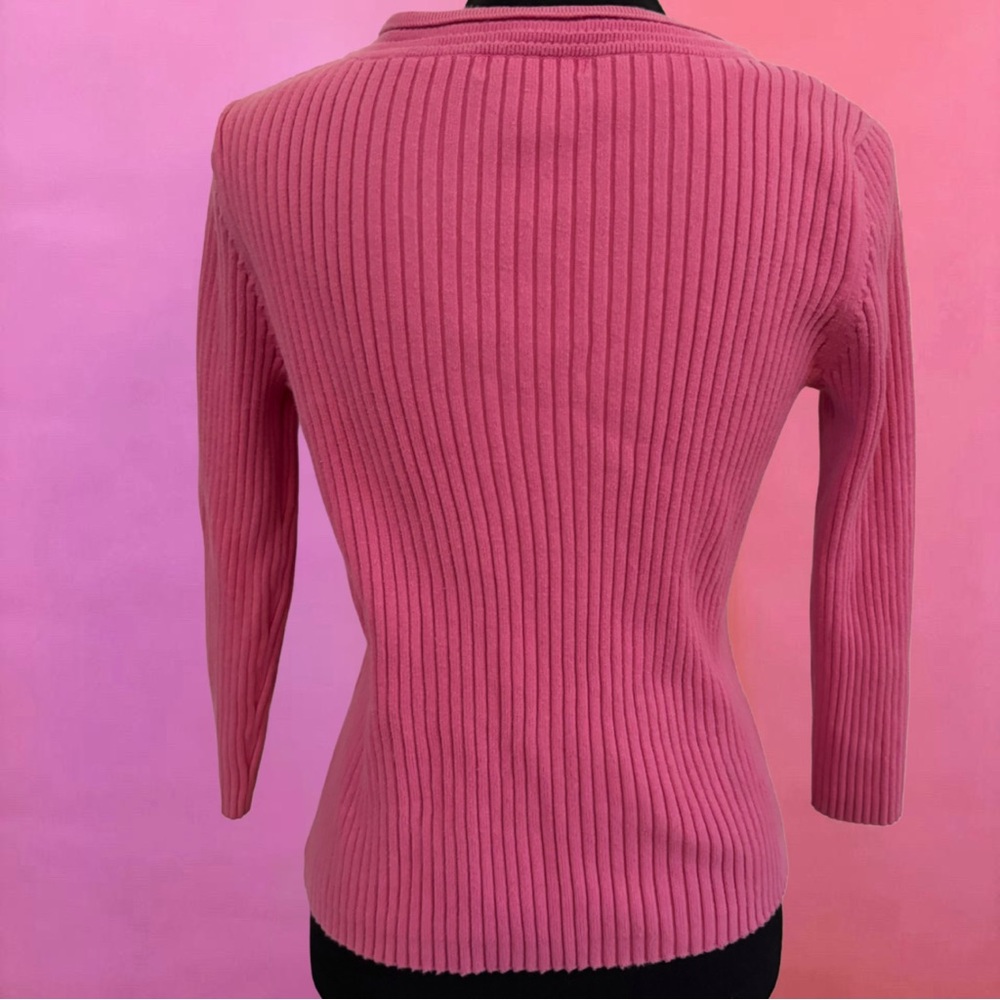 Y2K 2000s Eagle’s Eye Pink Coquette V-Neck Ribbed Sweater Knit Top - Medium - Picture 8 of 16